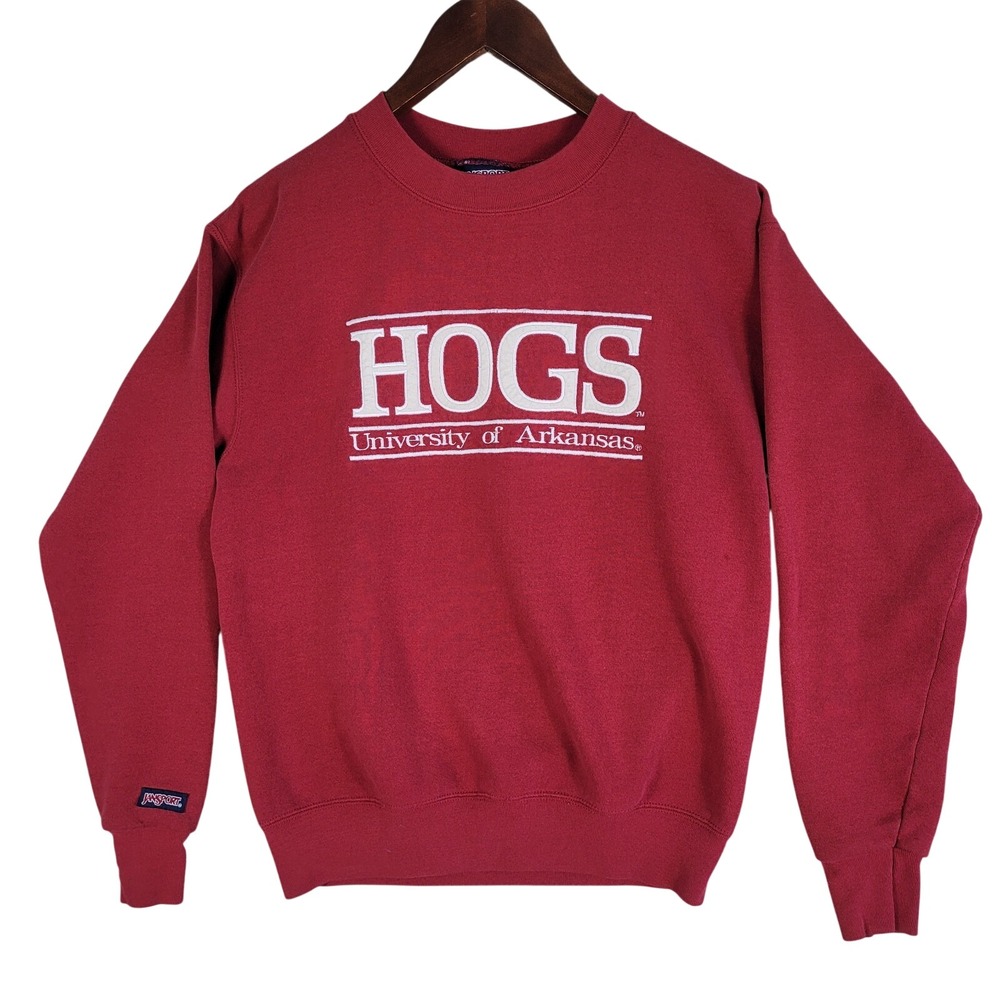 Vintage Jansport Arkansas Razorbacks Hogs Sweatshirt Size Small Red Made In USA